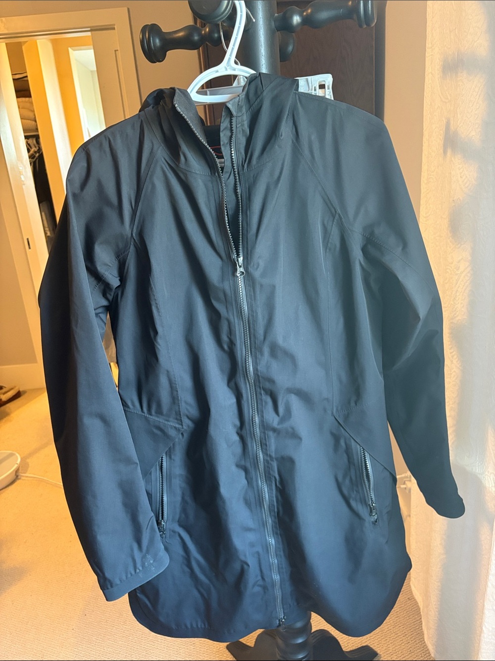 Lululemon Women's Black Hooded Raincoat with Full Zip